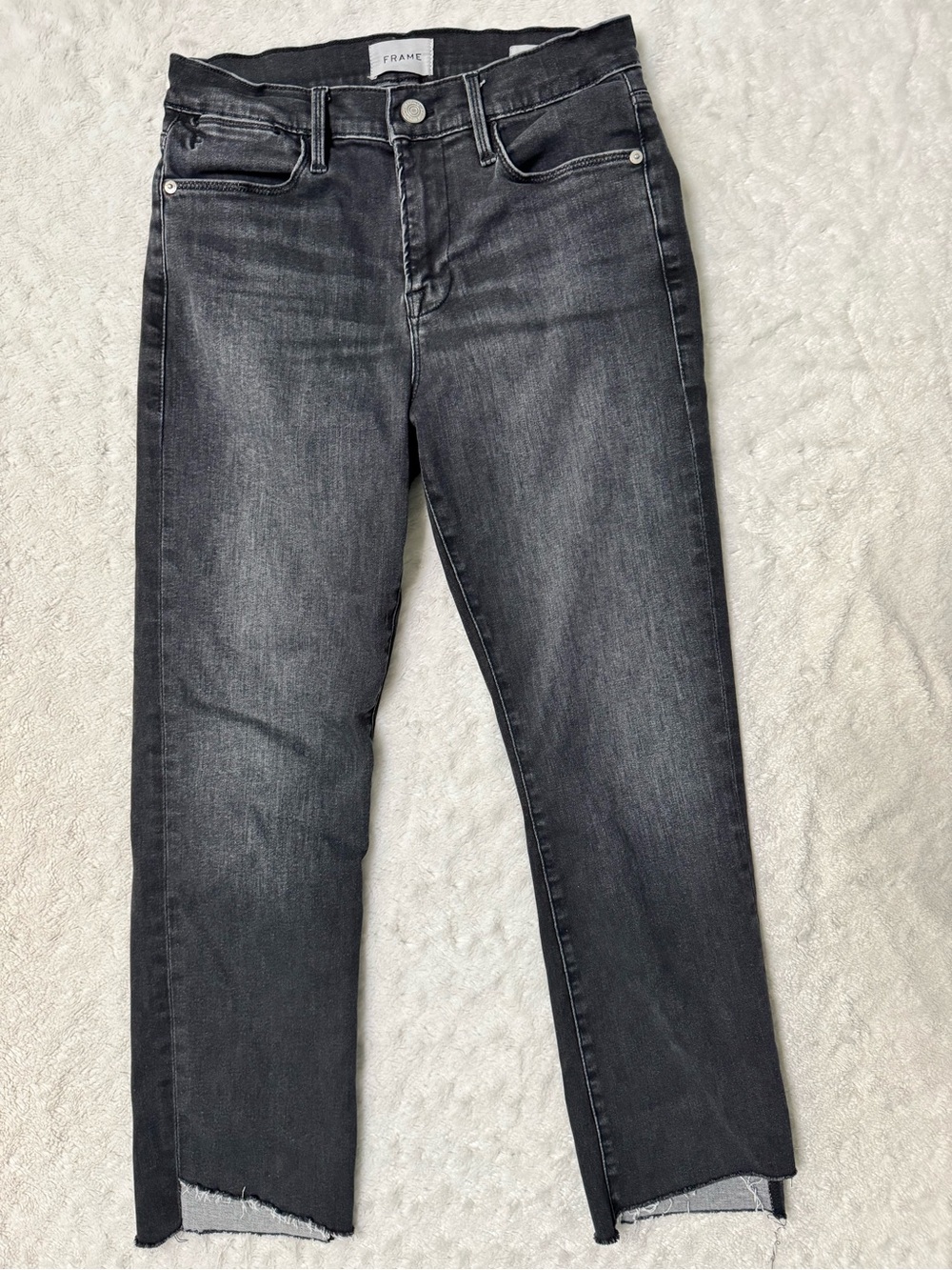 Frame Le High Straight Denim Woman’s Faded Black Cropped Straight Jeans
